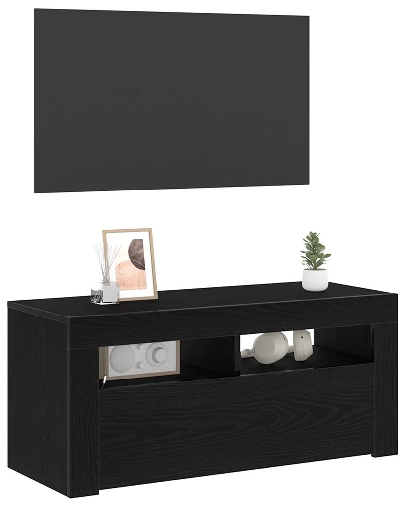 Gabinete de TV vidaXL com LED Preto Carvalho 90x35x40 cm Madeira engen