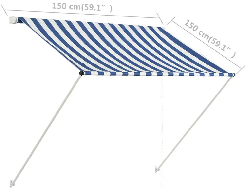 Toldo retrátil 150x150 cm azul e branco