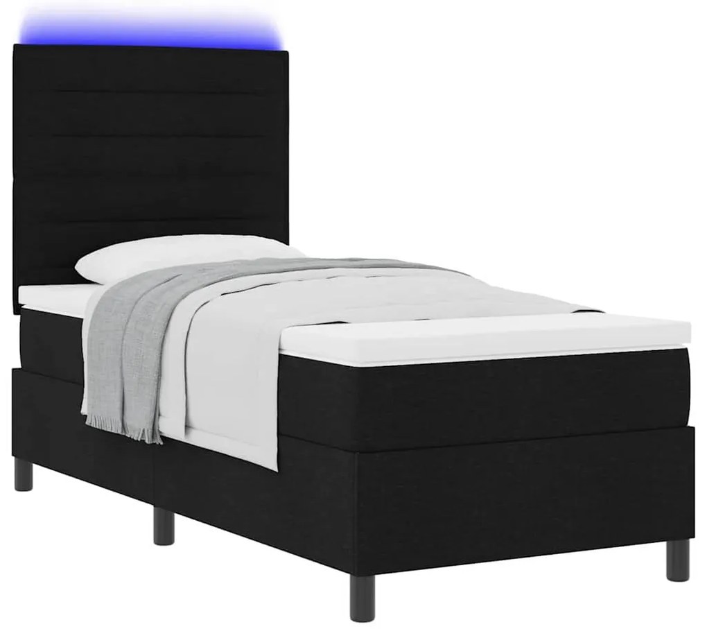 Cama box com colchão e LED preto 80 x 200 cm em tecido