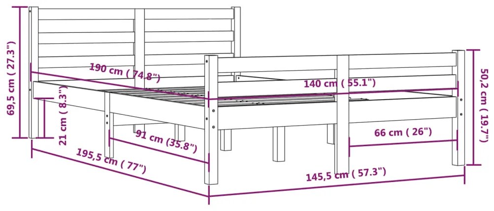 Estrutura de cama 140x190 cm madeira maciça preto