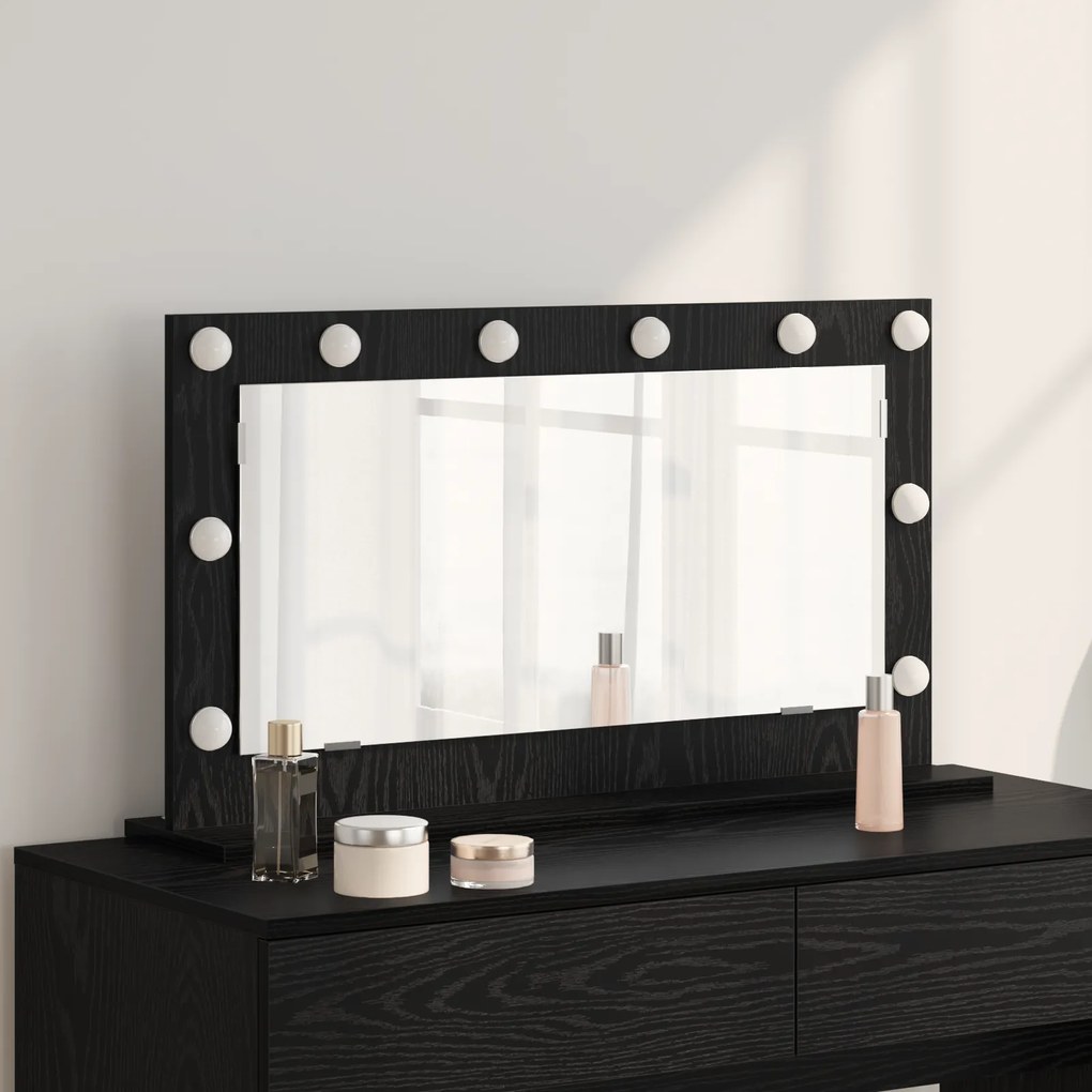 vidaXL Espelho de Vanity com Luzes LED Carvalho Preto 80x45x18 cm