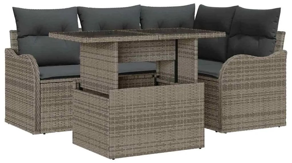 Conjunto de Sofá de Jardim vidaXL de 5 Peças com Almofadas Cinza Vime