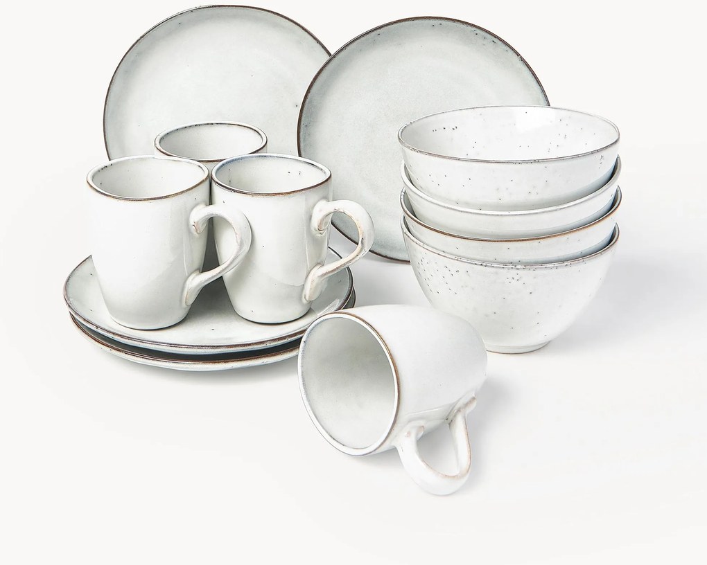 Conjunto de pequeno-almoço artesanal Nordic Sand, 4 pessoas, conjunto de 12