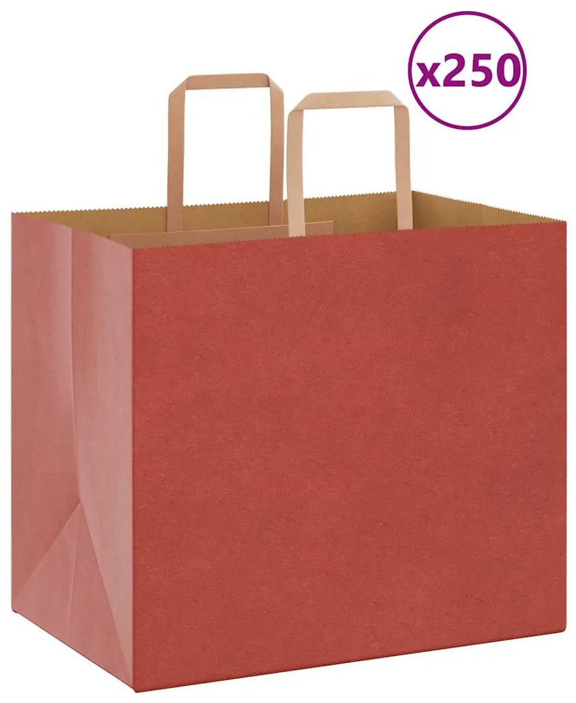 vidaXL Sacos de papel 250 unid com alças vermelhas 32x22x28 cm