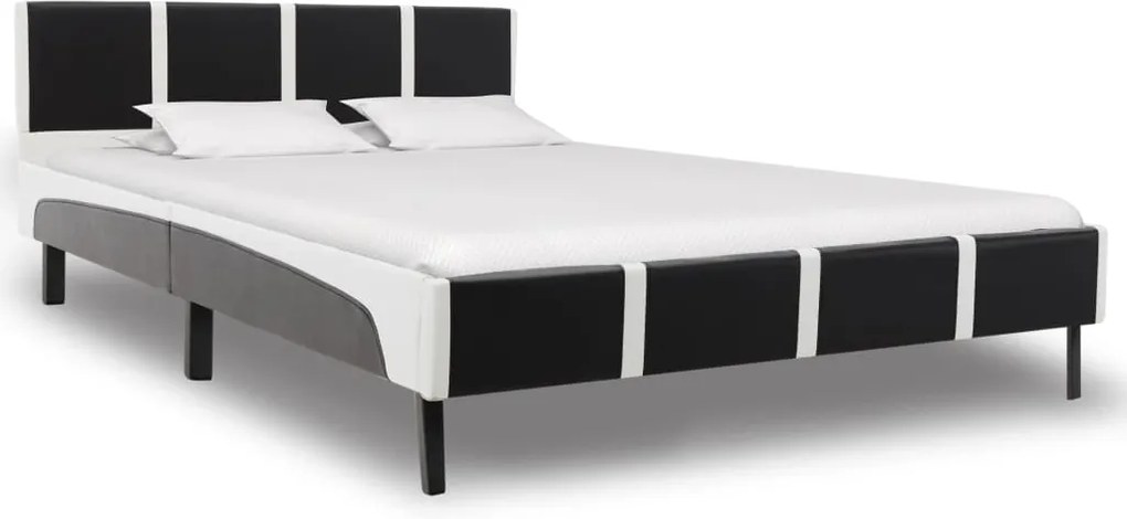 Estrutura de cama 120x200 cm couro artificial preto e branco