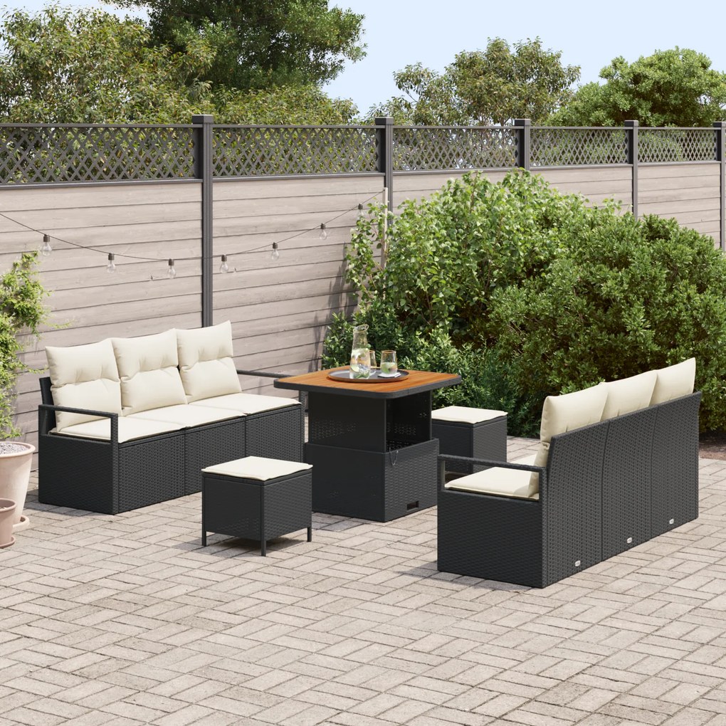 Conjunto de Sofá de Jardim vidaXL com Almofadas Preto Rattan de Poliet