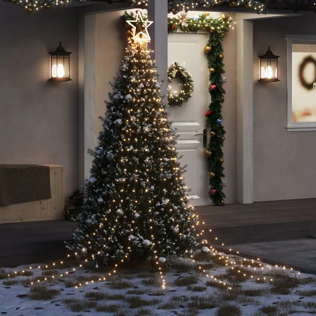 vidaXL Iluminação p/ árvore de Natal 320 luzes LED 375cm branco quente