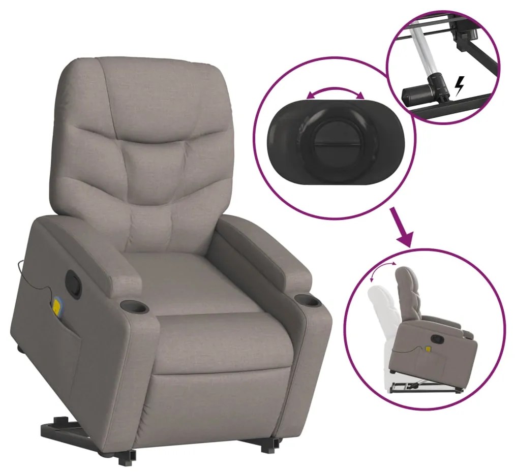 Poltrona elevatória de massagens tecido cinzento-acastanhado
