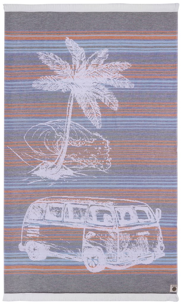 Toalha Pareo praia com franjas desenho jacquard 100x170 cm - Mundu