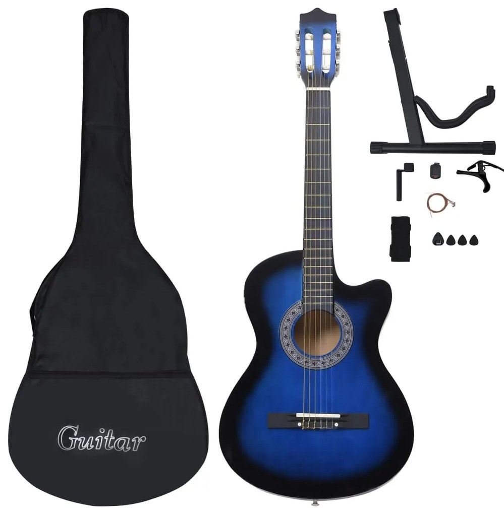12 pcs conjunto de guitarra clássica com 6 cordas 38" azul