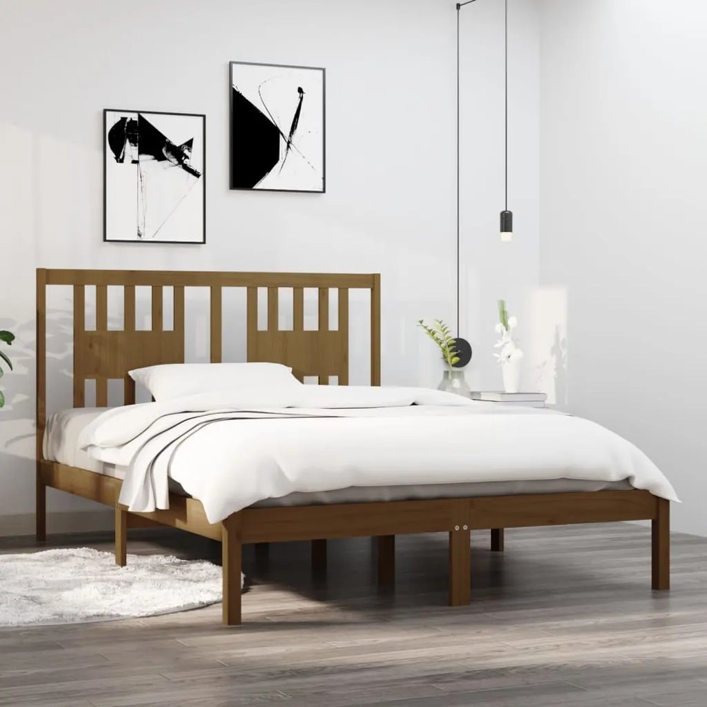 vidaXL Estrutura de cama 120x200 cm madeira pinho maciço castanho mel
