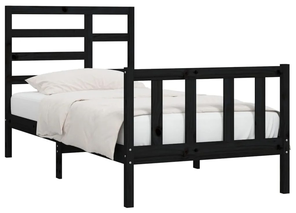 Estrutura de cama 100x200 cm pinho maciço preto