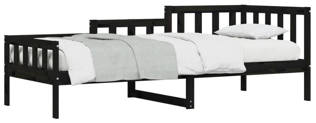 Sofá-cama 90x190 cm madeira de pinho maciça preto