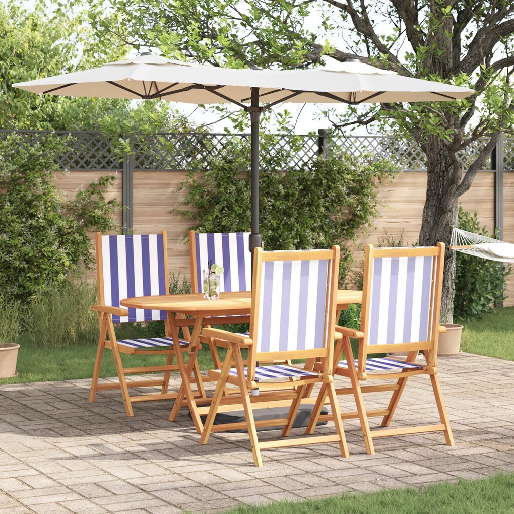 vidaXL Conjunto de Jantar para Jardim com 5 Peças Azul e Branco em Madeira Acácia Sólida