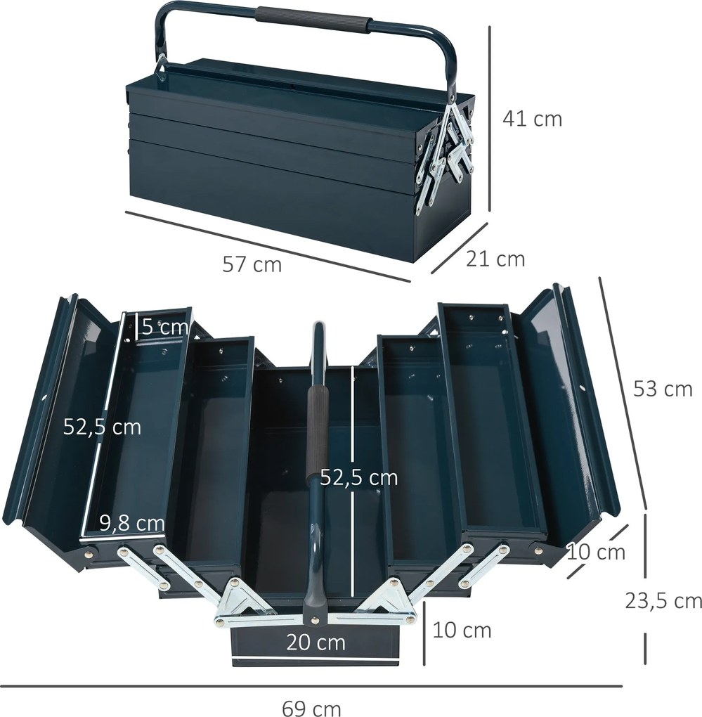 Caixa de Ferramentas portátil Dobrável de Aço com 5 compartimentos com