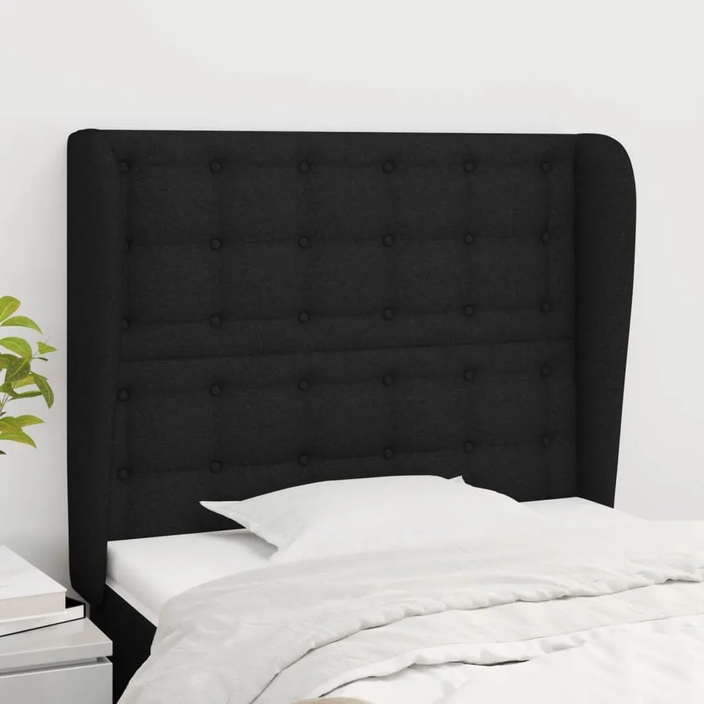 Cabeceira de cama c/ abas tecido 83x23x118/128 cm preto