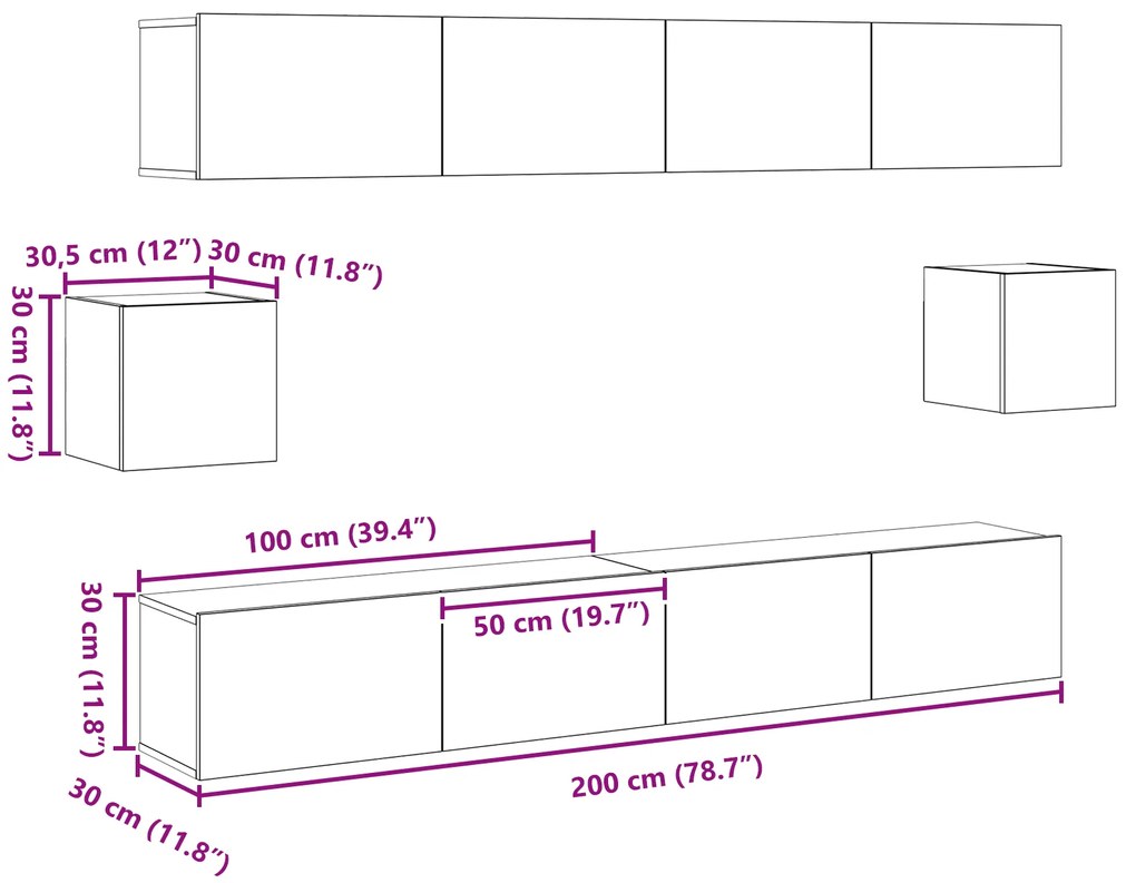 Conjunto de Armários de TV com 6 Peças Madeira Envelhecida