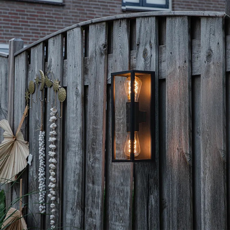 Candeeiro de parede industrial preto 38 cm 2-luzes IP44 - Charlois