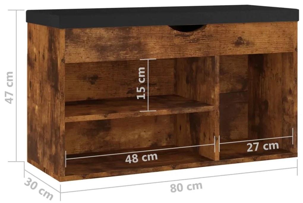 Banco sapateira + almofadão 80x30x47cm contrap. carvalho fumado