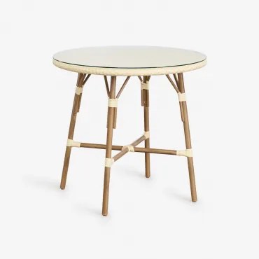 Mesa De Jardim Redonda Ø80 Cm Em Alumínio E Rattan Sintético Brielle Bistro Beige Creme - Sklum