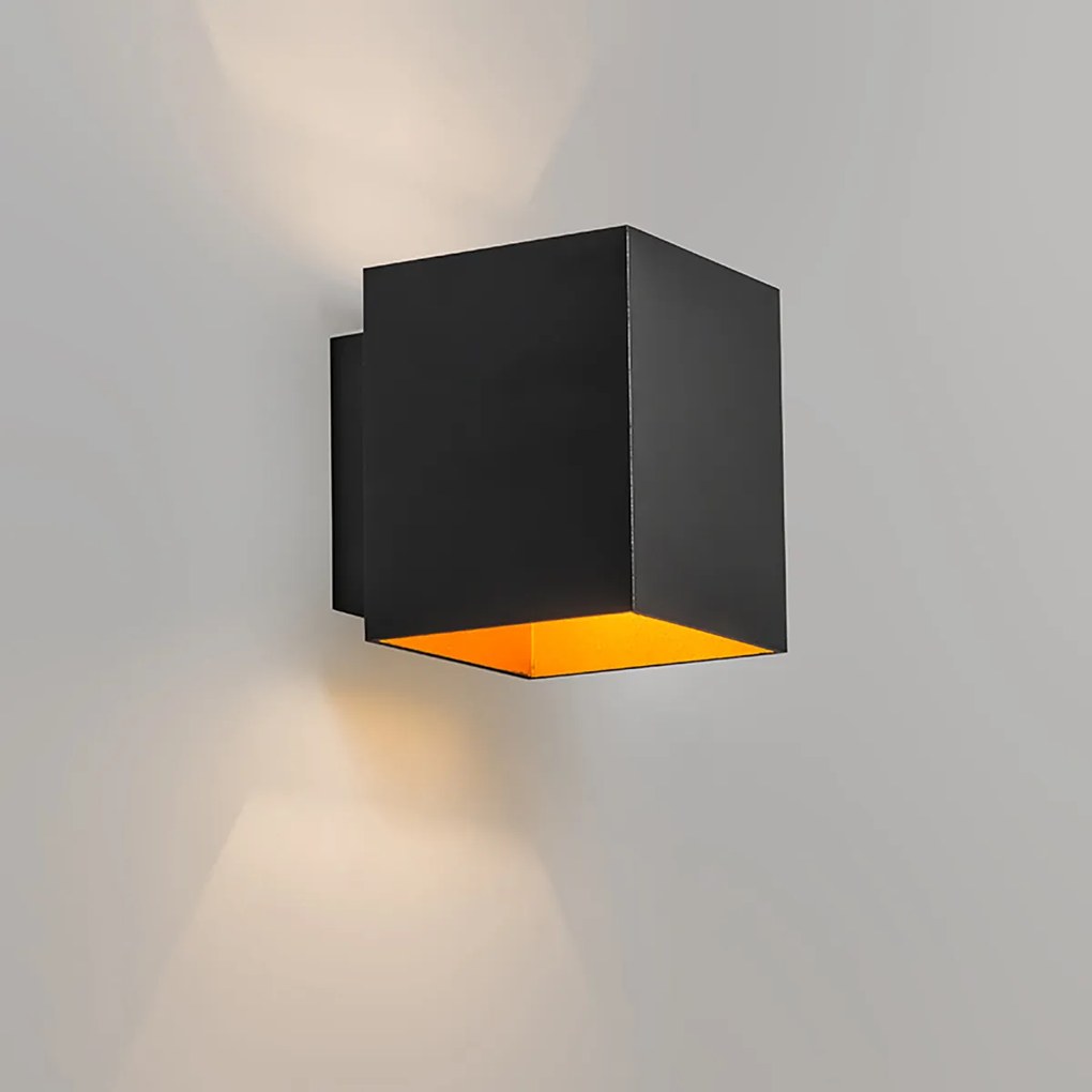 Conjunto de 2 Apliques de Parede Design Preto e Dourado Quadrado - Sola Moderno,Design