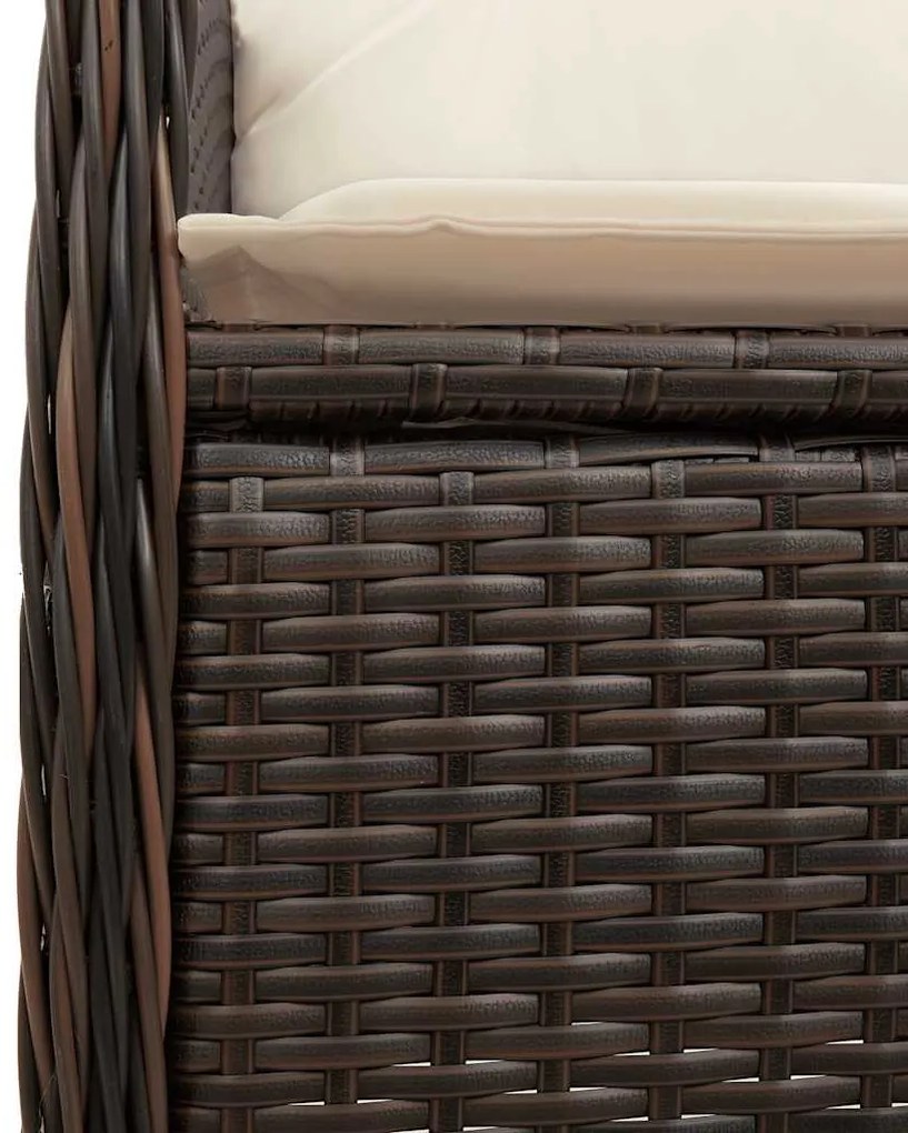 7 pcs conjunto bistrô de jardim c/ almofadões vime PE castanho