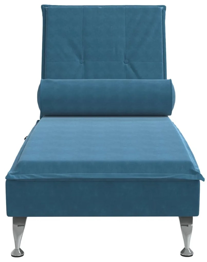 Chaise lounge de massagem com rolo veludo azul