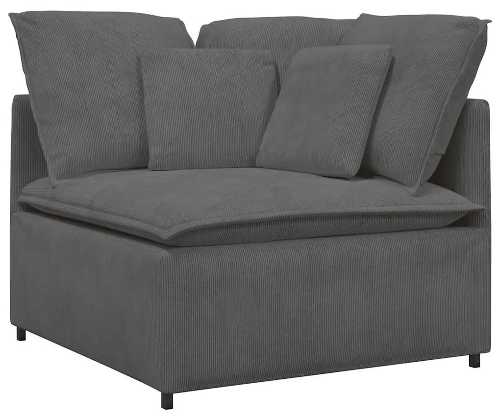 Sofá modular com almofadas tecido corduroy cinzento-escuro