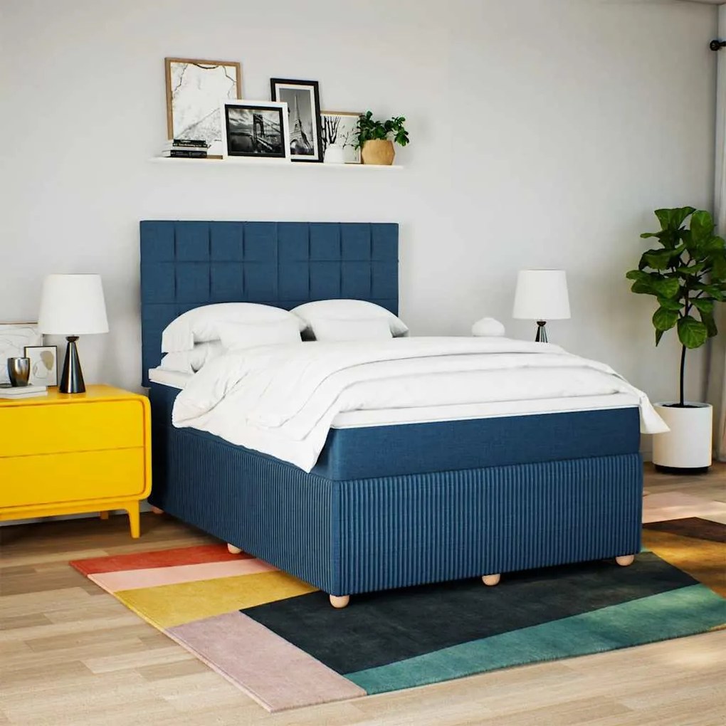 Cama com molas/colchão 140x200 cm tecido azul