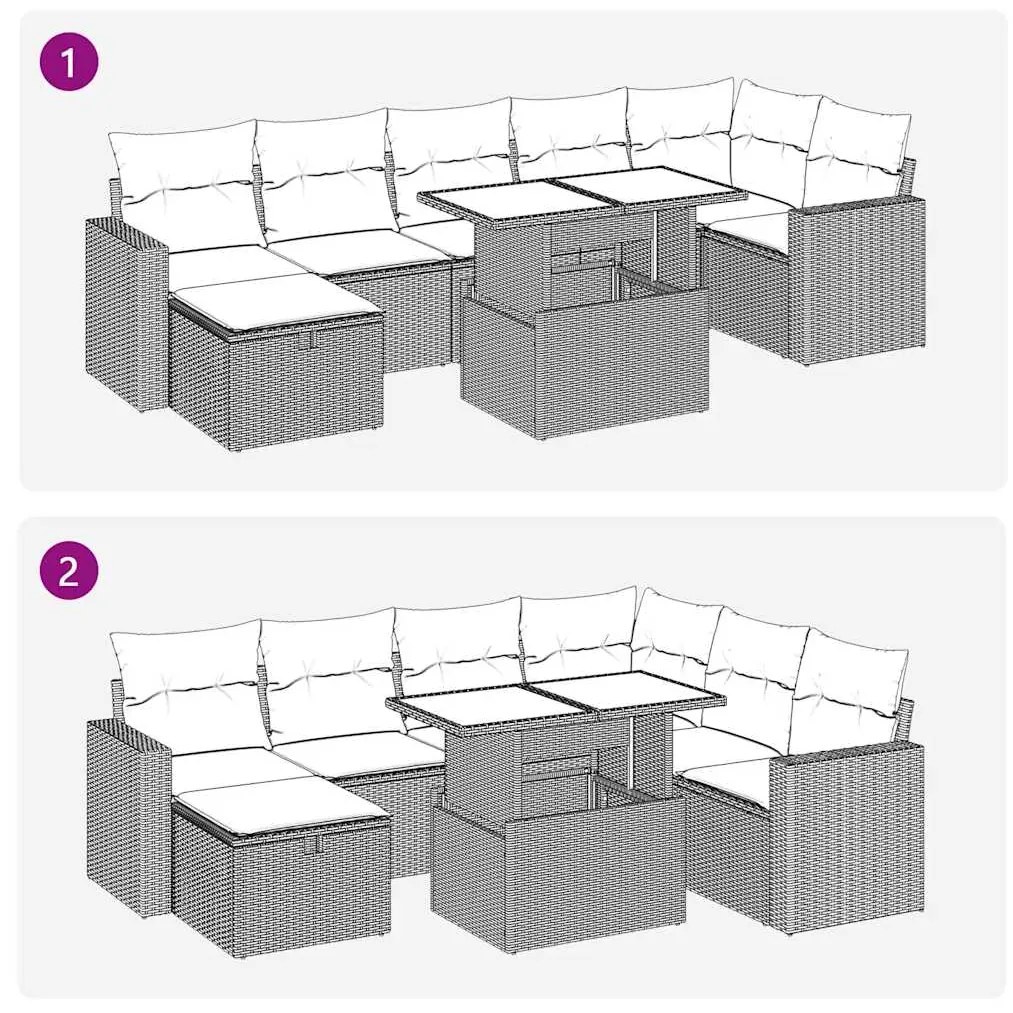 8 pcs conjunto sofás de jardim com almofadões vime PE preto