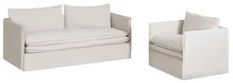 Conjunto De Sala De Estar Com Sofá De 3 Lugares E Poltrona Em Linho E Algodão Grace Tecido Beige - Sklum