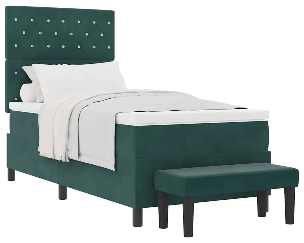 Cama Box Spring com Colchão &amp; Banco Verde Escuro 100x200 cm Veludo