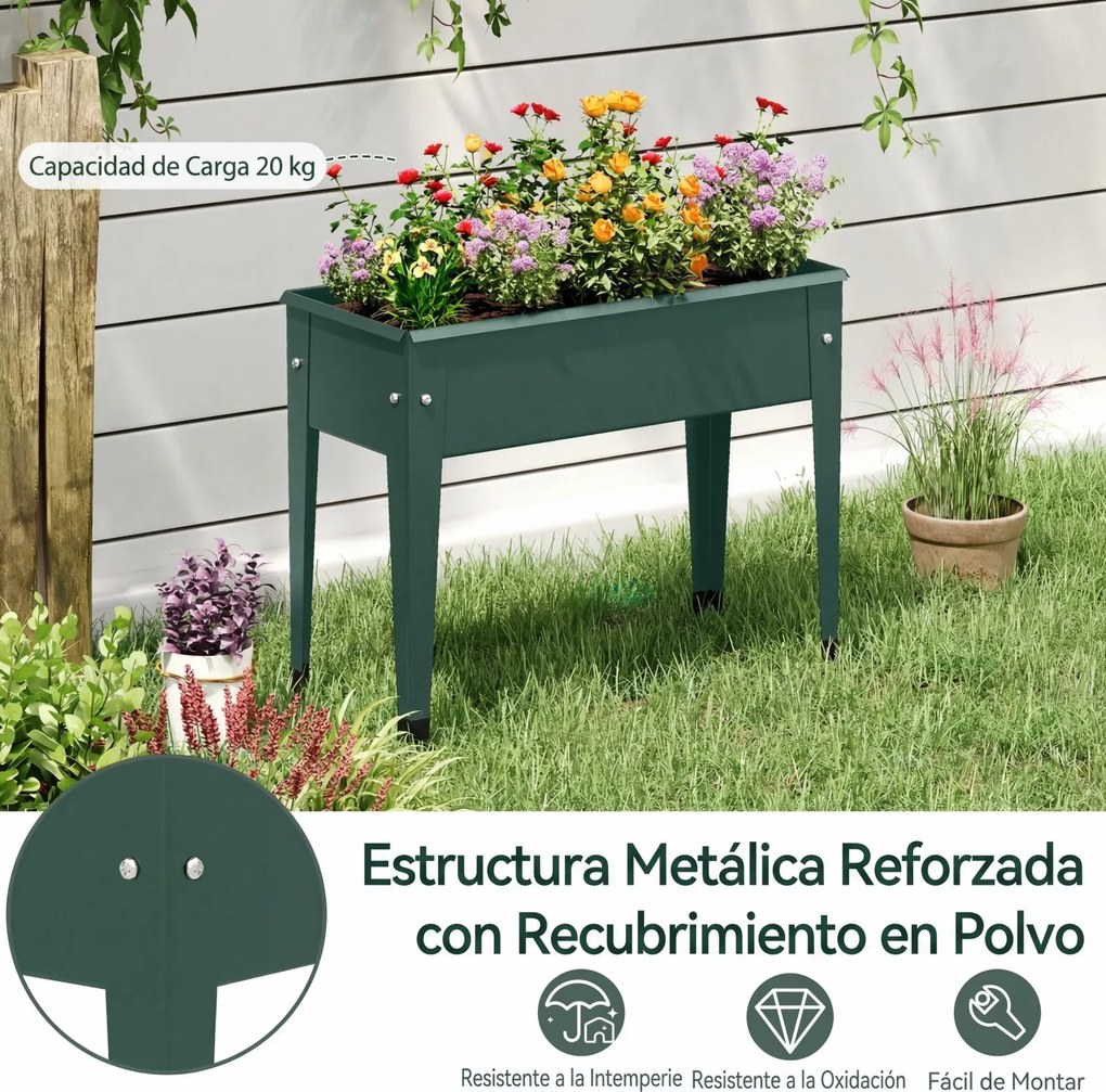 Floreira Elevada, 60 x 27 x 45 cm, Estrutura Metálica, Verde