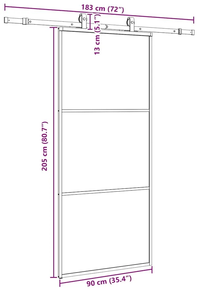 Porta deslizante c/ conj. ferragens 90x205cm vidro ESG preto