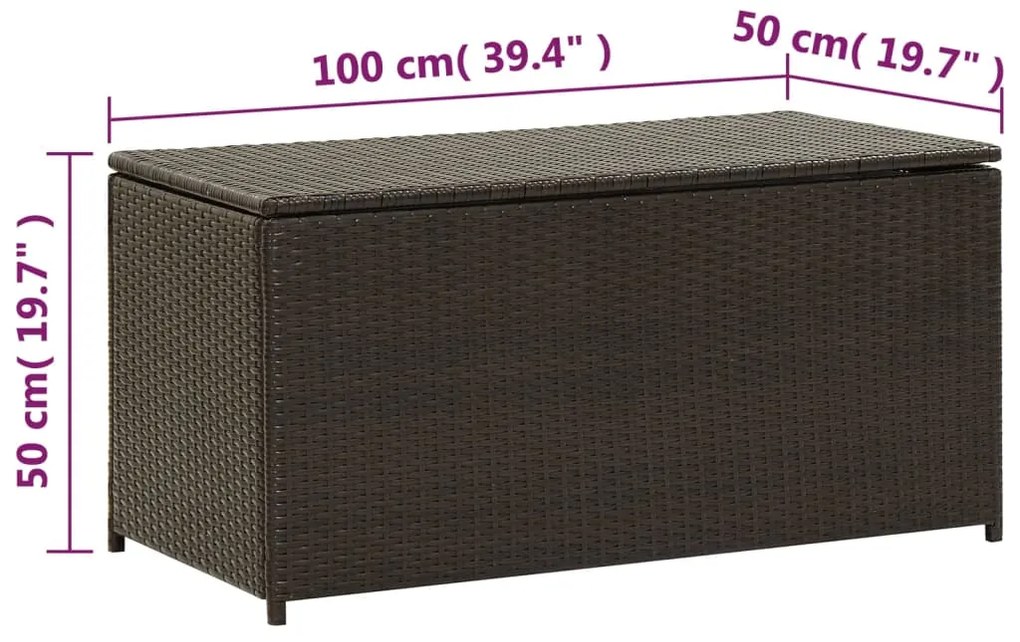 Caixa de arrumação para jardim 100x50x50 cm vime PE castanho