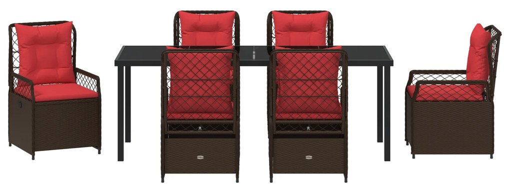 Conjunto de Jantar de Jardim de 7 Peças Rattan Poliéster Castanho