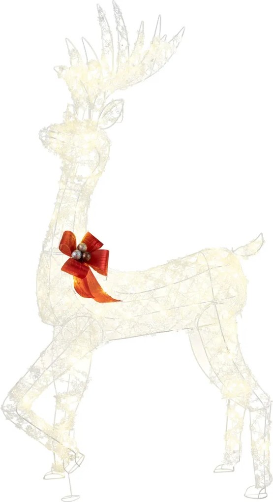 Rena Natal Iluminada 80 x 52 x 150 cm com 100 Luzes LED Flocos de Neve PP e Laço Vermelho Estrutura Metálica Robusta para Interior e Exterior Branco e