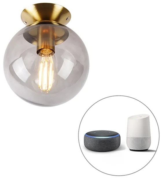 LED Candeeiro de teto inteligente latão com vidro fumê incl. Wifi ST64 - Pallon Art Deco