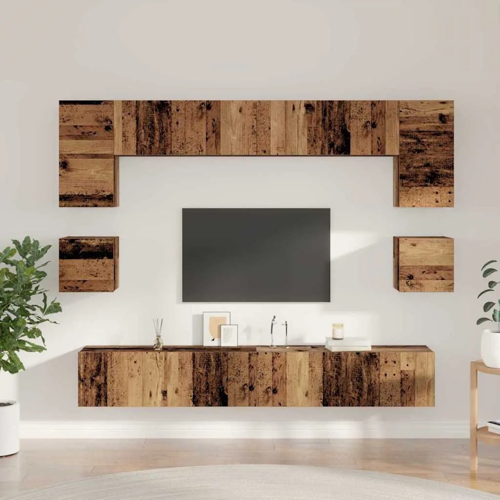 Conjunto de móvel de TV 8 pcs Madeira antiga 100 x 30 x 30 cm