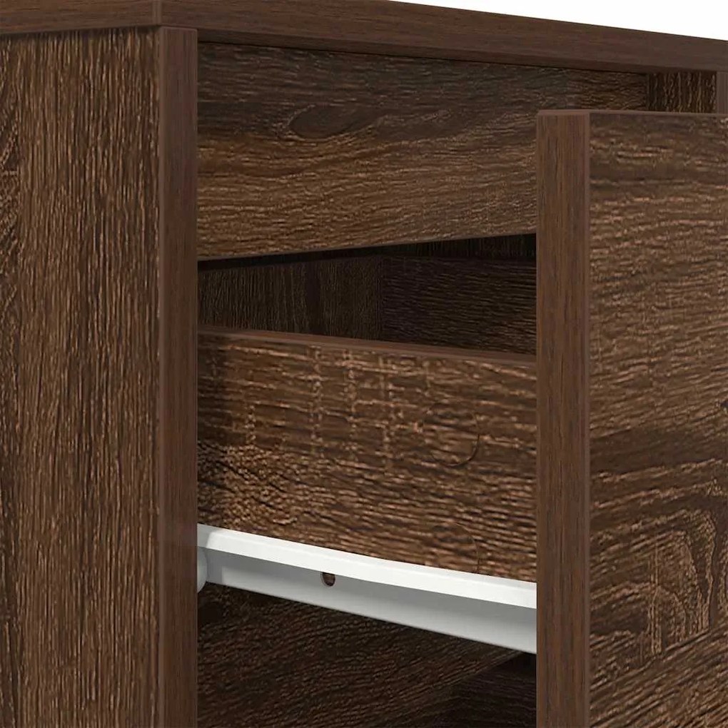 Mesa de cabeceira com luzes LED 38x34x65 cm carvalho castanho
