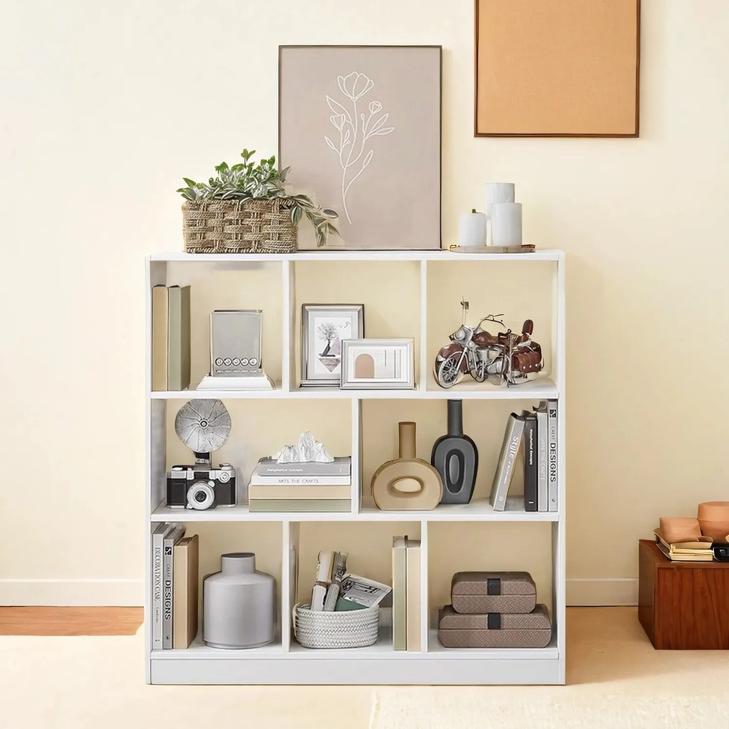 Estante para livros com 8 compartimentos, 97,5 x 100 x 30 cm (L x A x P) branca