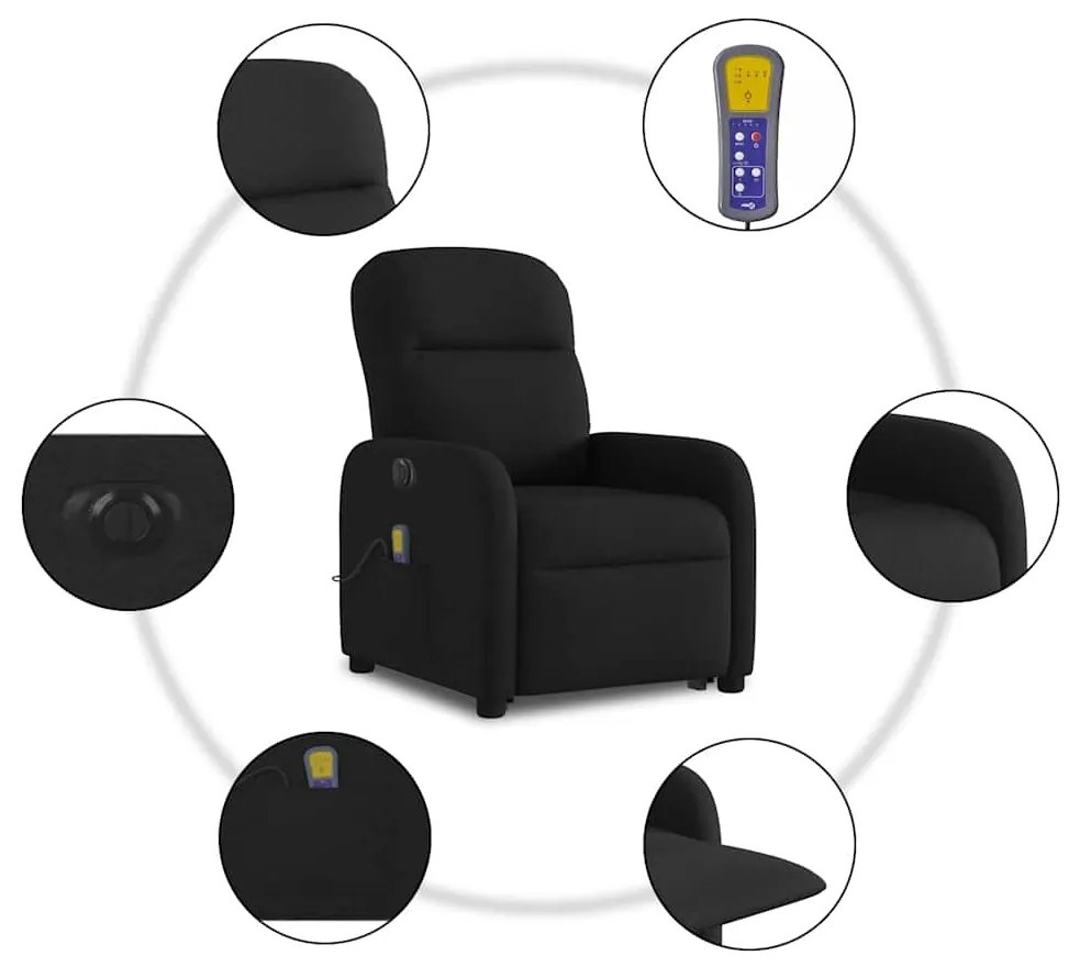 Poltrona elétrica elevatória massagens tecido preto
