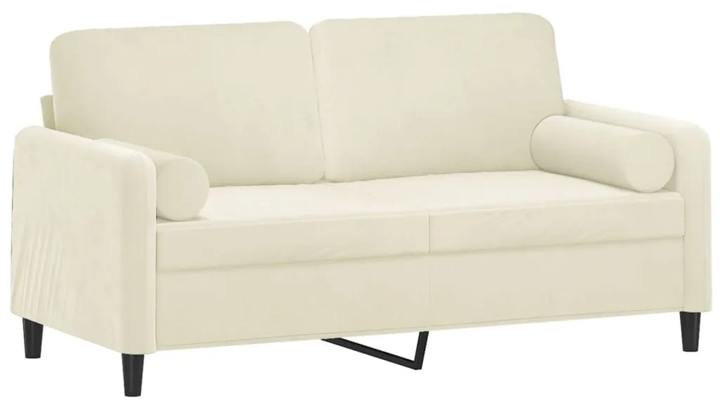 Sofá 2 lugares c/ almofadas decorativas 140 cm veludo creme