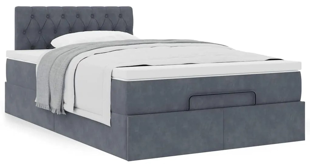 Cama otomana com colchão 120x190 cm veludo cinzento-escuro