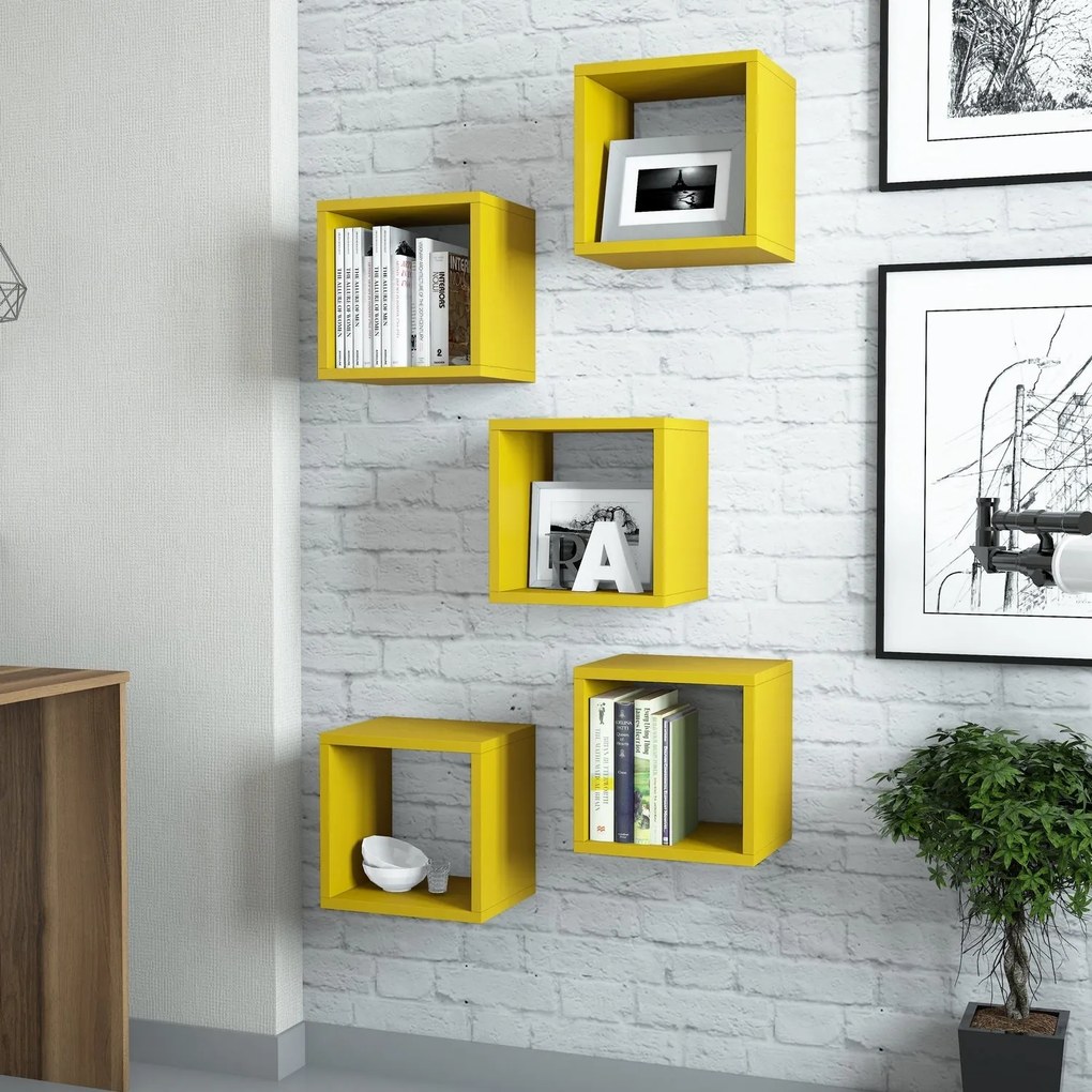 Prateleira de Parede Box – Amarela – 30x24x30 cm (5 Peças)