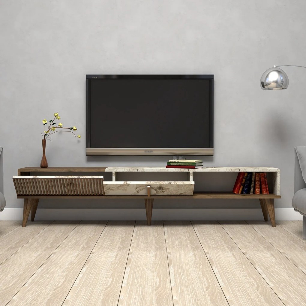 Móvel TV Milan – Nogueira/Branco – 180x40x35 cm