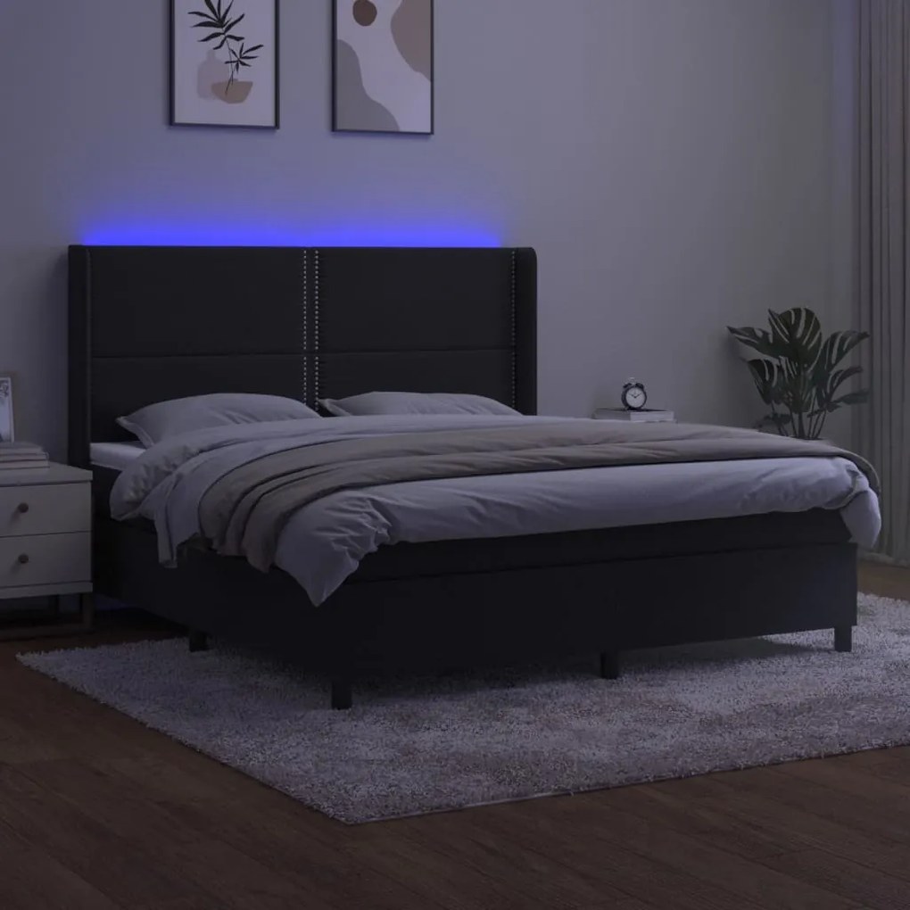 Cama box spring c/ colchão/LED 180x200 cm veludo preto