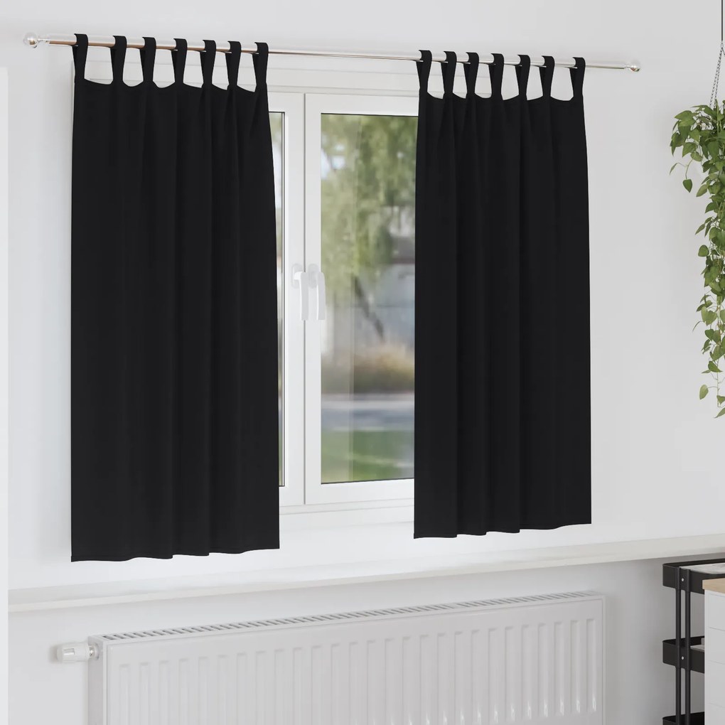 vidaXL Cortinas opacas com cortinas 2 pcs Preto 175 x 140 cm Poliéster