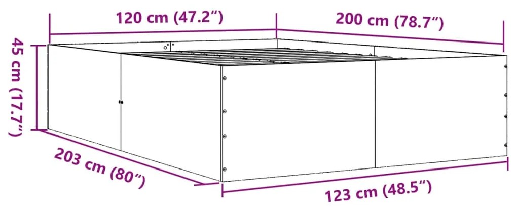 Estrutura de cama 120x200 cm derivados de madeira cinza cimento