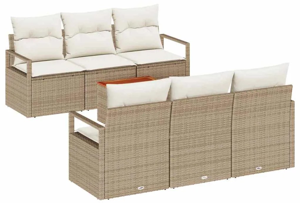 Conjunto de Sofás de Jardim de 7 Peças com Almofadas Bege de Rattan Po